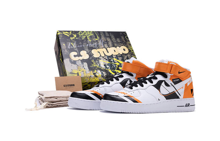 Nike Nike Air Force 1 Mid top Skateboard Shoes Men's White Orange