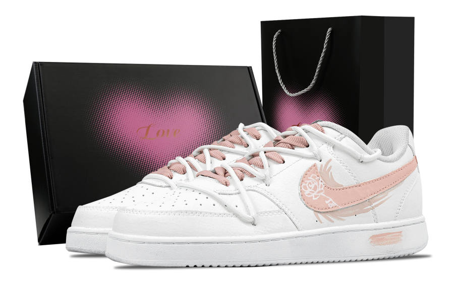 Nike Nike Court Vision 1 Lotus Heart Box Slip Resistant Abrasion Resistant Low top Skateboard Shoes Men's White Pink