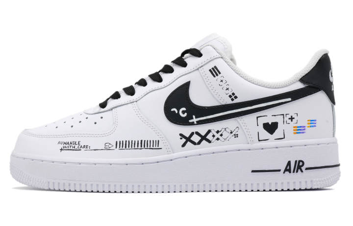 Nike Nike Air Force 1 Print Collection Slip Resistant Cushioning Lightweight Low top Skateboard Shoes Unisex Black White