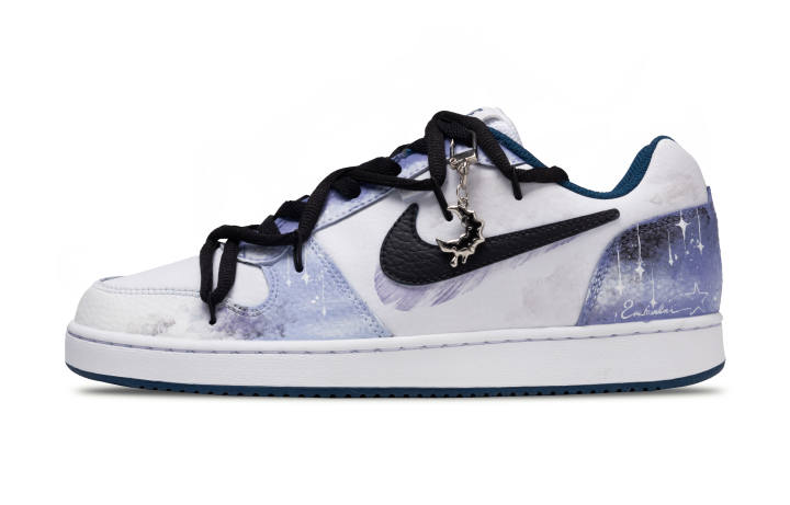 Nike Nike EBERNON Yueyongliu Leather Abrasion Resistant Abrasion Resistant Low top Skateboard Shoes Men's White Blue