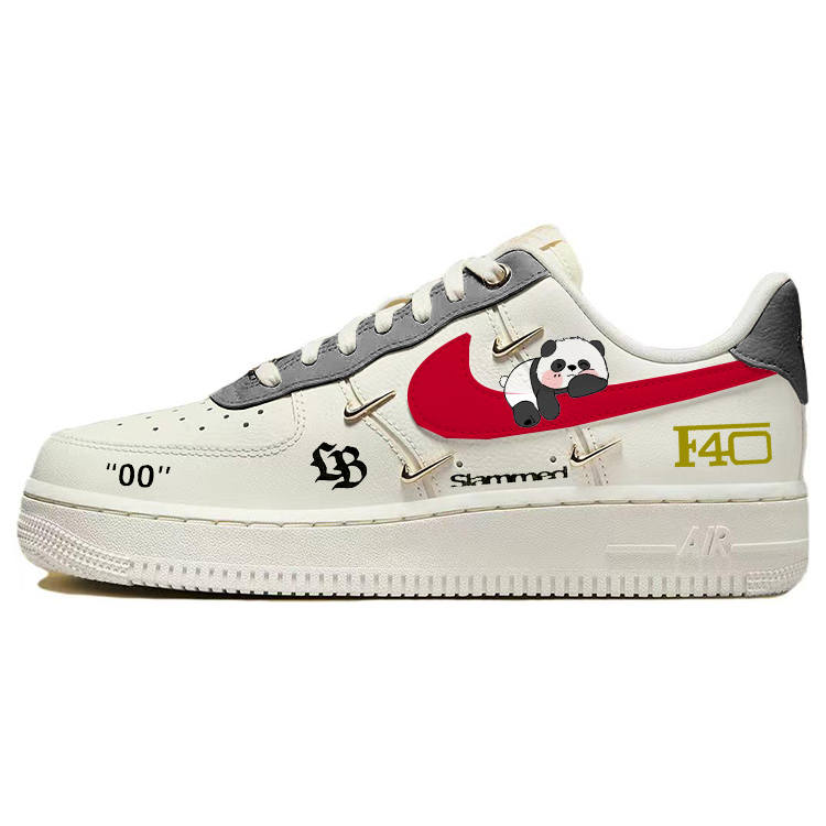 Nike Nike Air Force 1 Slip Resistant Abrasion Resistant Low top Skateboard Shoes Women's Beige Red