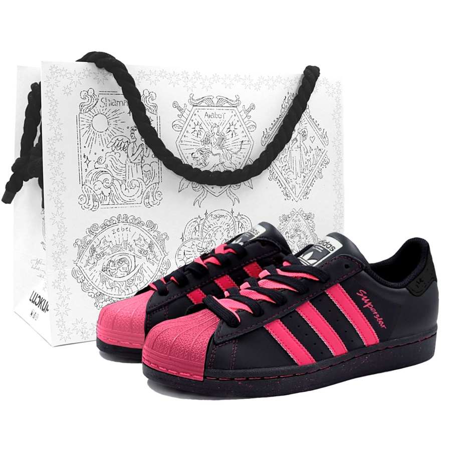 Adidas Originals Superstar 2 Skateboard Shoes Unisex Low Top Black/Rose Red