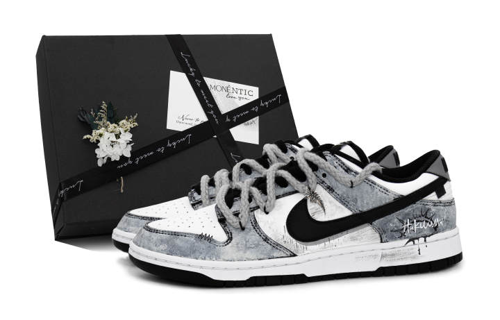 Nike Nike Dunk Dark Night Graffiti MONE Creation Box Abrasion Resistant Lightweight Low top Skateboard Shoes Unisex