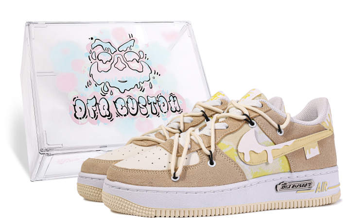 Nike Nike Air Force 1 Low ADCDAVINCI Custom Lightweight Low top Skateboard Shoes GS Yellow White