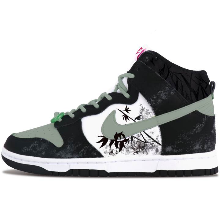 Nike Nike Dunk Leather Abrasion Resistant Height Increasing High top Skateboard Shoes Unisex White Green Black