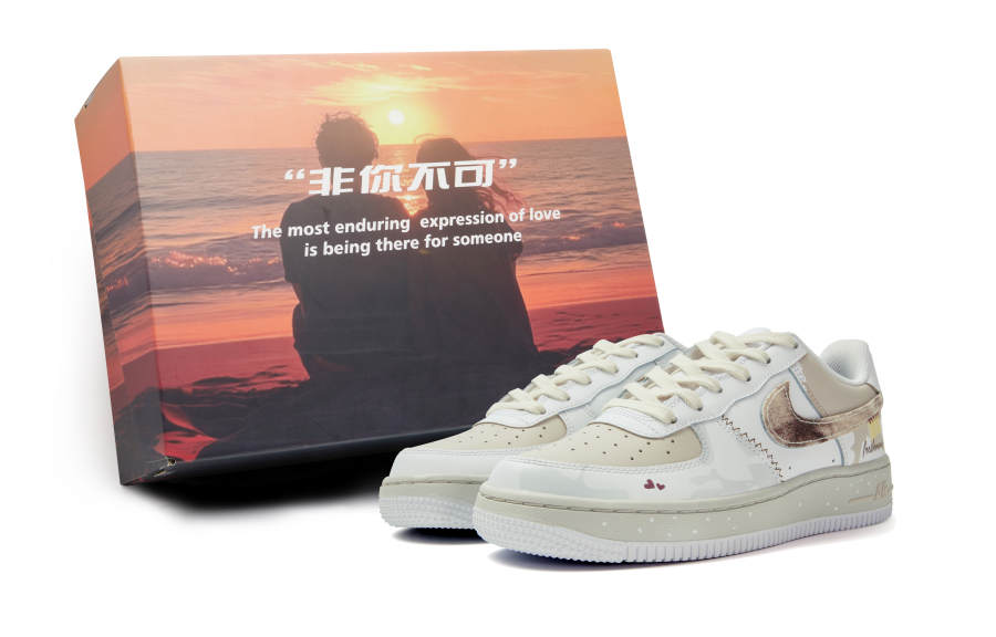 Nike Nike Air Force 1 Slip Resistant Abrasion Resistant Low top Skateboard Shoes Women's White Brown