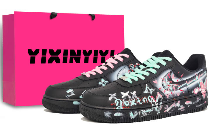 Nike Nike Air Force 1 Abrasion Resistant Low top Skateboard Shoes Unisex Pink Cyan