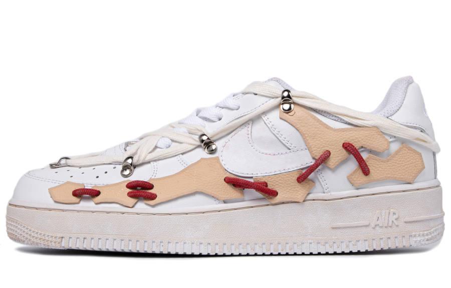 Nike Nike Air Force 1 Leather Abrasion Resistant Abrasion Resistant Low top Skateboard Shoes Women's White Red