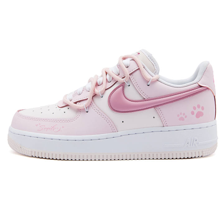 Nike Nike Air Force 1 Cat Paw Girlish Slip Resistant Abrasion Resistant Low top Skateboard Shoes Women's Pink White