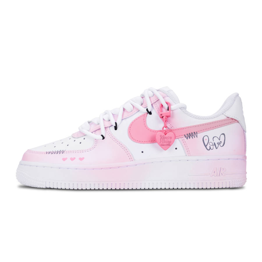 Nike Nike Air Force 1 Pink Heart Slip Resistant Low top Skateboard Shoes Women's Pink White