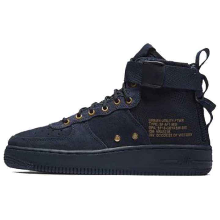 Nike Nike Air Force 1 Slip Resistant Lightweight Non slip Lightweight Mid top Skateboard Shoes Women's Navy Blue