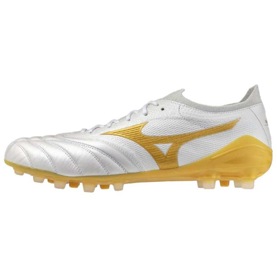 Mizuno Morelia Neo 4 AG Artificial Ground Breathable And Lightweight Soccer Shoes Unisex White Gold