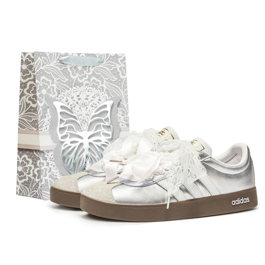Adidas Adidas VL COURT 2.0 Bridge Pin Huayan Leather Slip Resistant Low top Skateboard Shoes Unisex Silver White