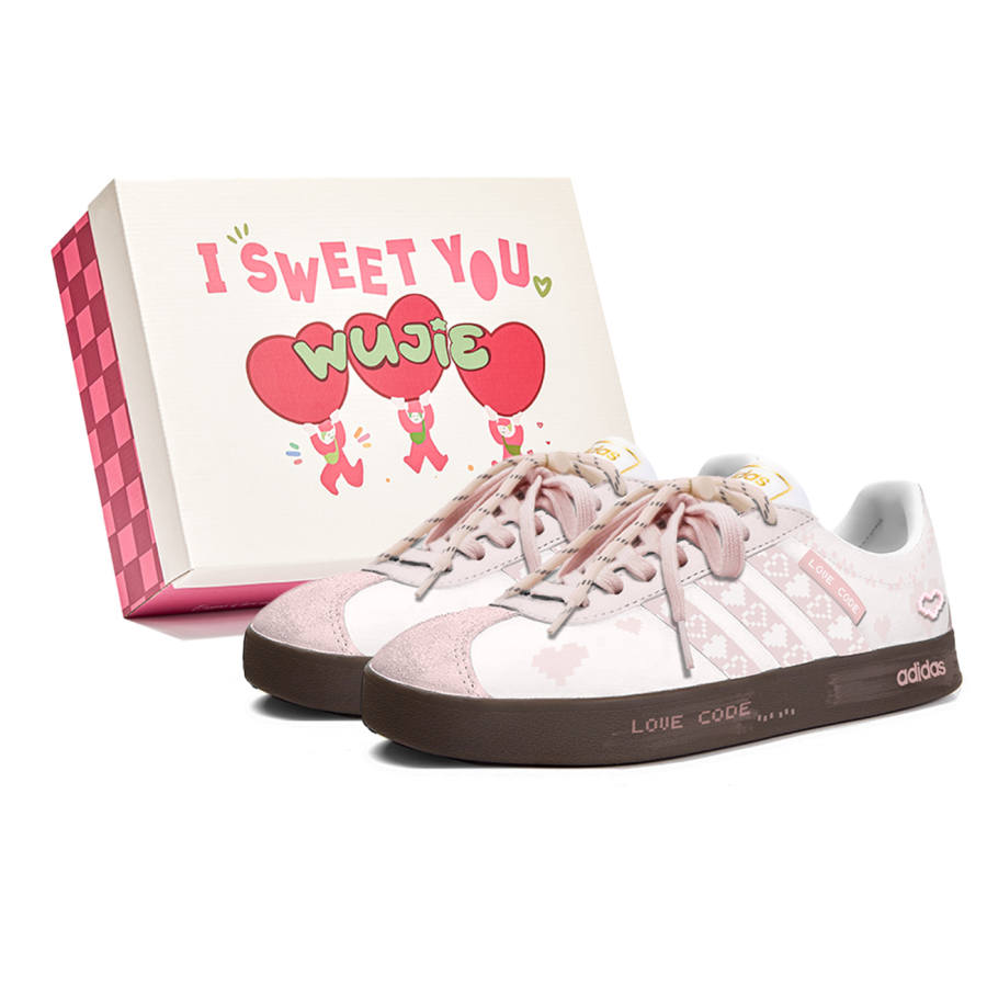 Adidas Neo VL Court 2.0 Wu World, Box, Numerical Love Slip Resistant Low top Skateboard Shoes Unisex Pink