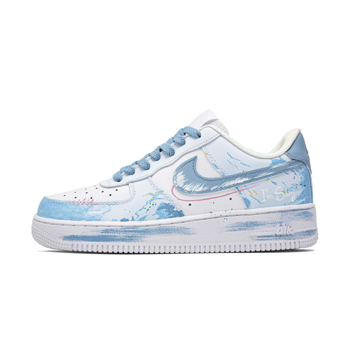 Nike Nike Air Force 1 Cloud Galaxy, Footprint Innovation Cow Leather Low top Skateboard Shoes Unisex Sky Blue