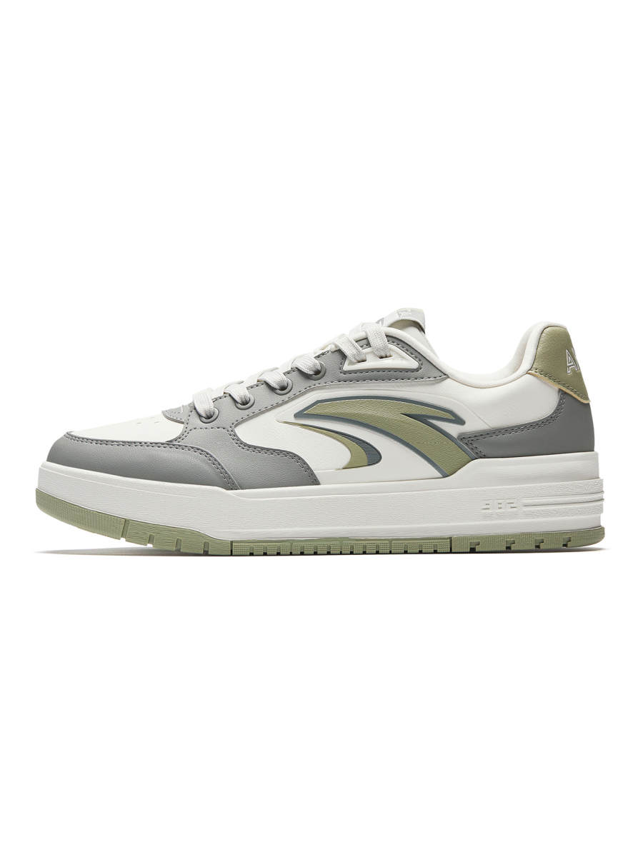 Anta 982 Synthetic Leather Wear resistant And Lightweight Low top Skateboard Shoes Men's White Gray Green