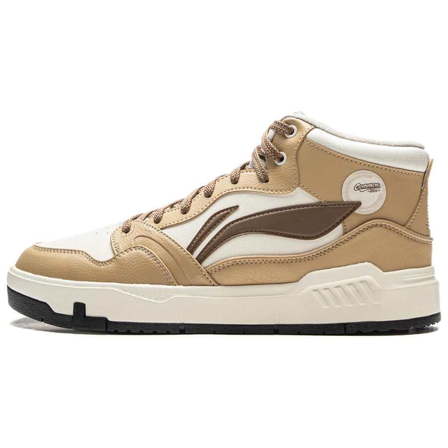 Li-Ning Li Ning Common 80s Thermal Slip Resistant And Abrasion Resistant Mid top Skateboard Shoes Men's Tea Brown Ecru