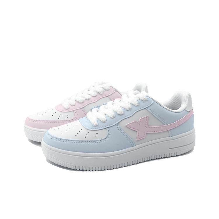 XTEP Air Force 1 Slip Resistant Abrasion Resistant Low top Skateboard Shoes Unisex Blue Pink Mismatched