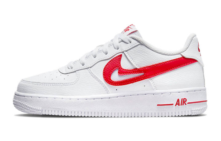 Nike Nike Air Force 1 Low White Red Cut Out Swoosh GS