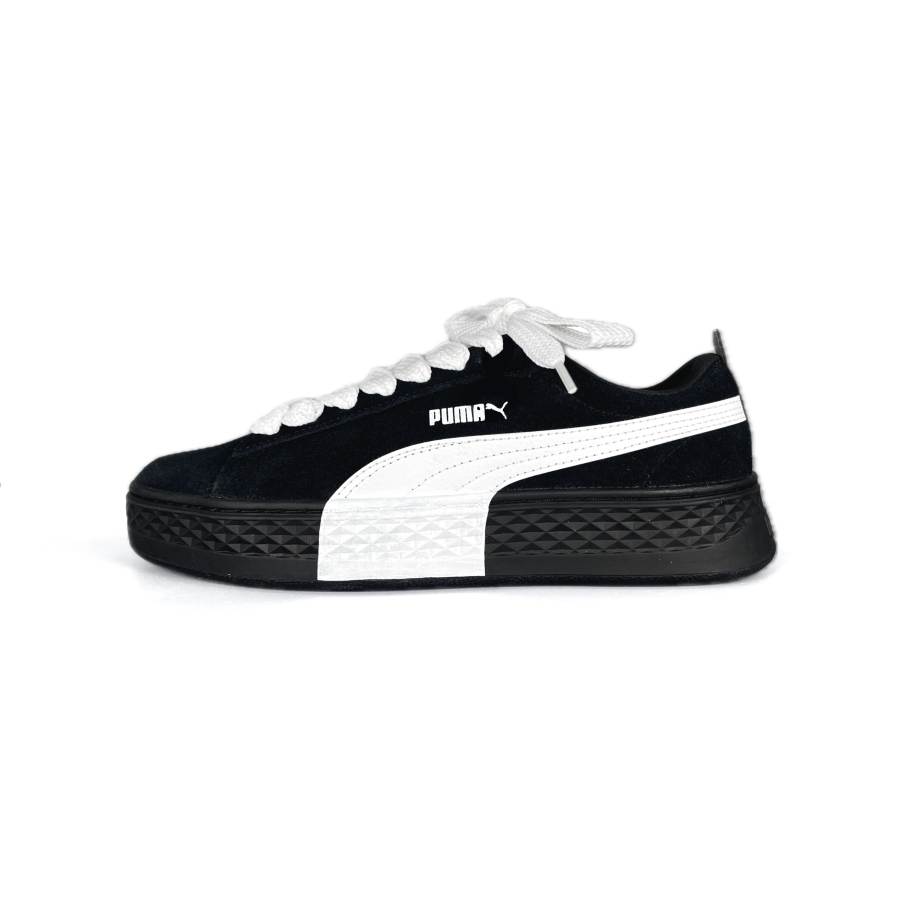 PUMA Smash Platform Coverage Slip Resistant And Breathable Low top Skateboard Shoes Women's Black White