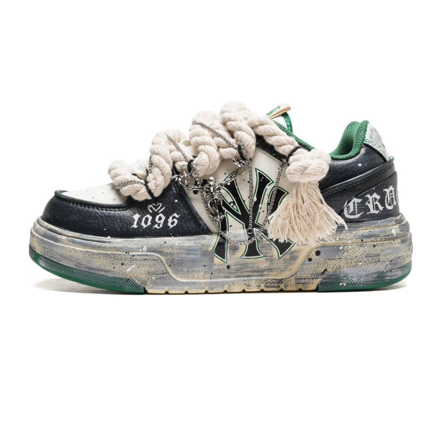 MLB Chunky Liner Slip Resistant Abrasion Resistant Low top Skateboard Shoes Unisex White Green