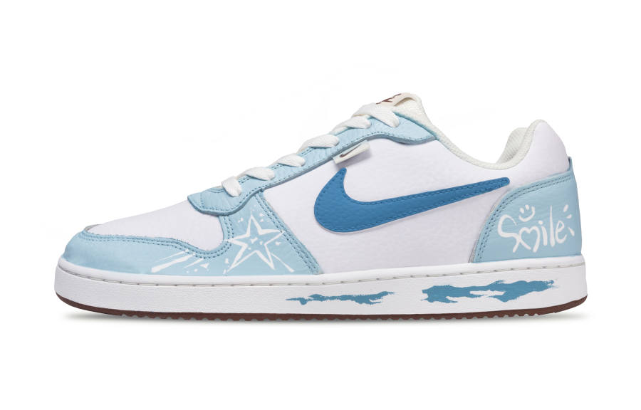 Nike Nike EBERNON Smile Graffiti Synthetic Leather Cushioning, Wear Resistant Low top Skateboard Shoes Men's Sky Blue