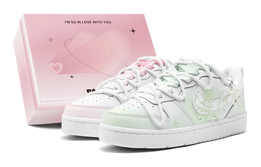 Nike Nike Court Borough Mismatched Butterfly Floral, Gradient Spray Painting, Sweet Style, Niche Slip Resistant