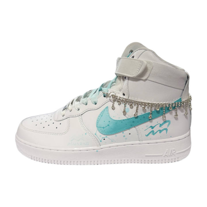 Nike Nike Air Force 1 Ocean Dream Abrasion Resistant Abrasion Resistant High top Skateboard Shoes Men's White Blue