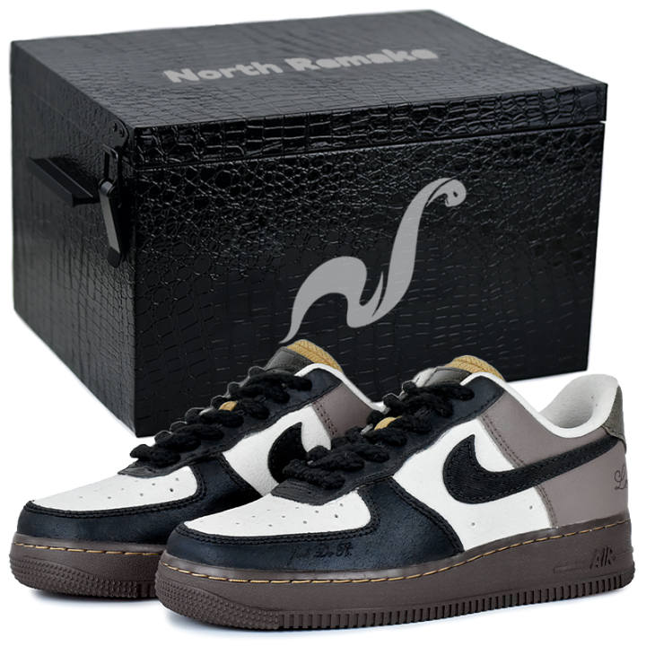 Nike Nike Air Force 1 Wear resistant And Lightweight Low top Skateboard Shoes Unisex Brown White Black