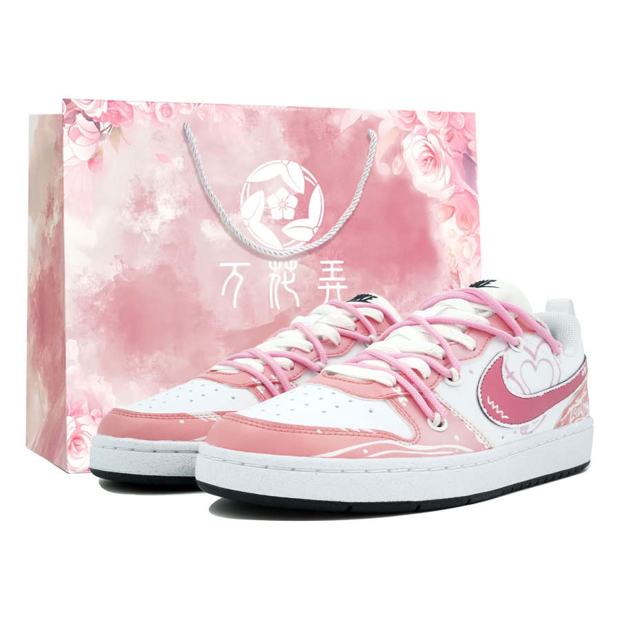 Nike Nike Court Borough Wan Hua Nong, Pink Heart, Box Low top Skateboard Shoes Women's White Pink