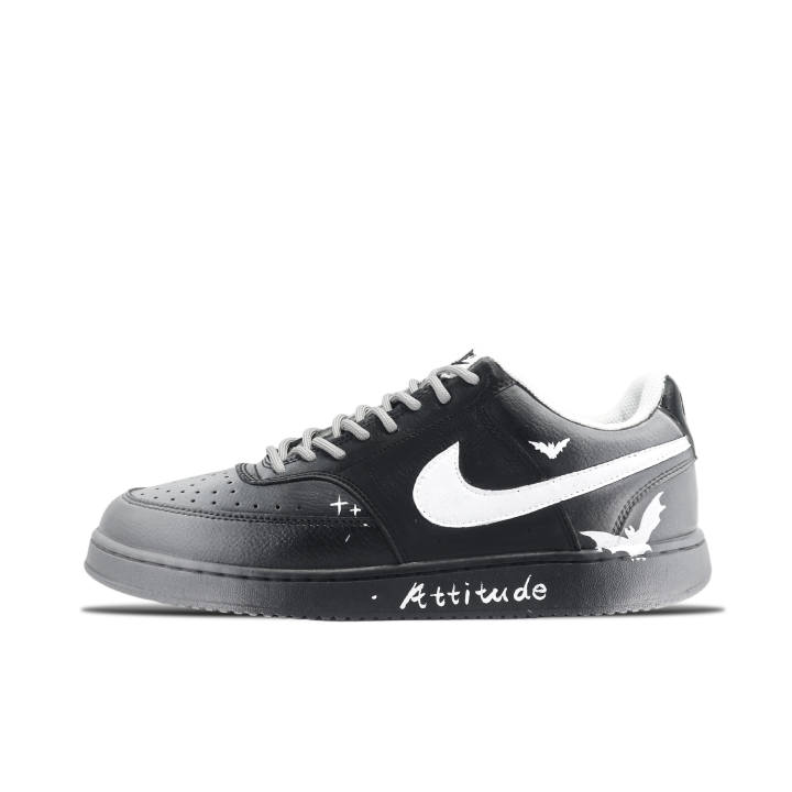 Nike Nike Court Vision Urban Nighttime Leather Lightweight And Breathable Low top Skateboard Shoes Men's Black White Gray