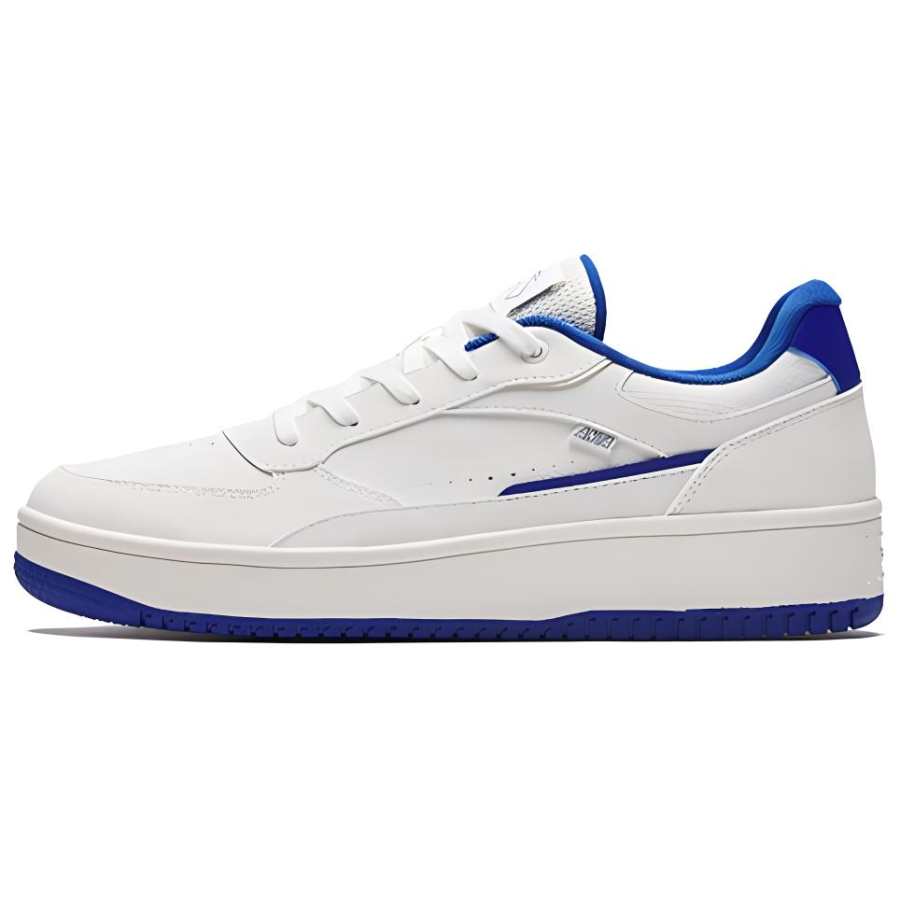Anta Textile, Synthetic Leather Slip Resistant Abrasion Resistant Low top Skateboard Shoes Men's White Blue
