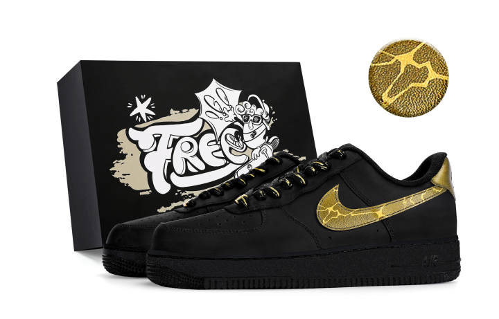 Nike Nike Air Force 1 Low top Skateboard Shoes Unisex Black Gold