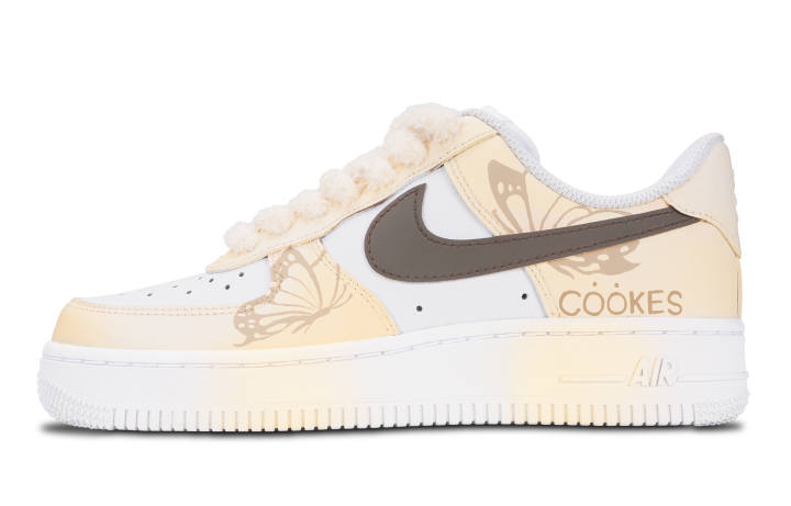 Nike Nike Air Force 1 Butterfly Cookie Slip Resistant Abrasion Resistant Low top Skateboard Shoes Women's Yellow White