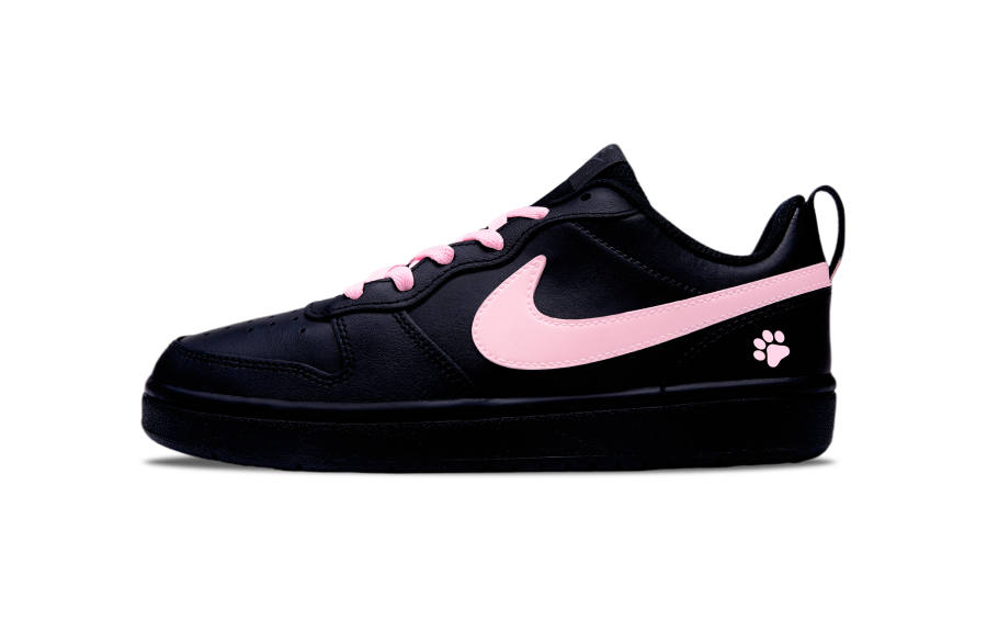 Nike Nike Court Borough Dark Night Pink Paw Slip Resistant Lightweight Low top Skateboard Shoes GS Black Pink