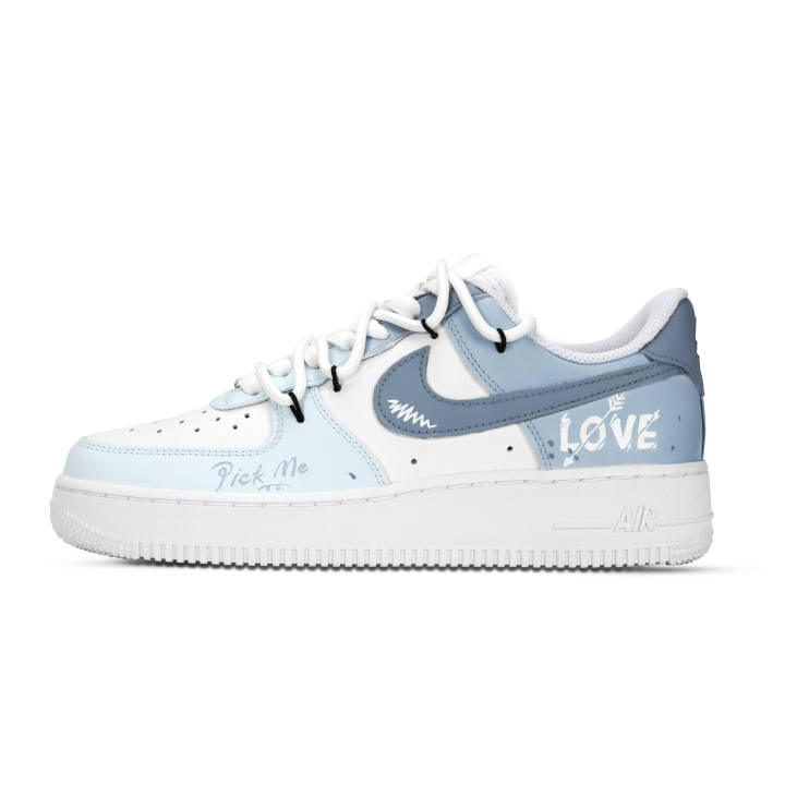 Nike Nike Air Force 1 Arrow Of Love Slip Resistant Abrasion Resistant Low top Skateboard Shoes Unisex White Blue
