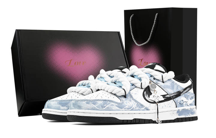 Nike Nike Dunk Whale Tide Guardian Heart Box Abrasion Resistant Low top Skateboard Shoes Unisex Blue White