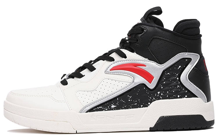 Anta Synthetic Leather Slip Resistant Cushioning Slip Resistant Cushioning High top Skateboard Shoes Men's Black White