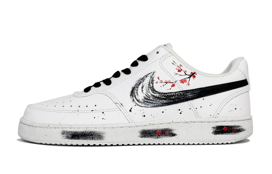 Nike Nike Court Vision 1 Snow Plum Blossom Abrasion Resistant Low top Skateboard Shoes Men's Black White
