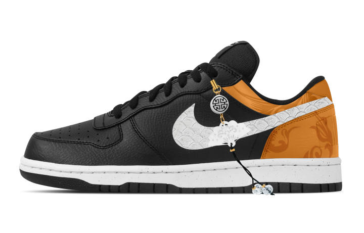 Nike Nike Big Ink Dyed Brocade Scale Abrasion Resistant Breathable Low top Skateboard Shoes Men's Black Orange