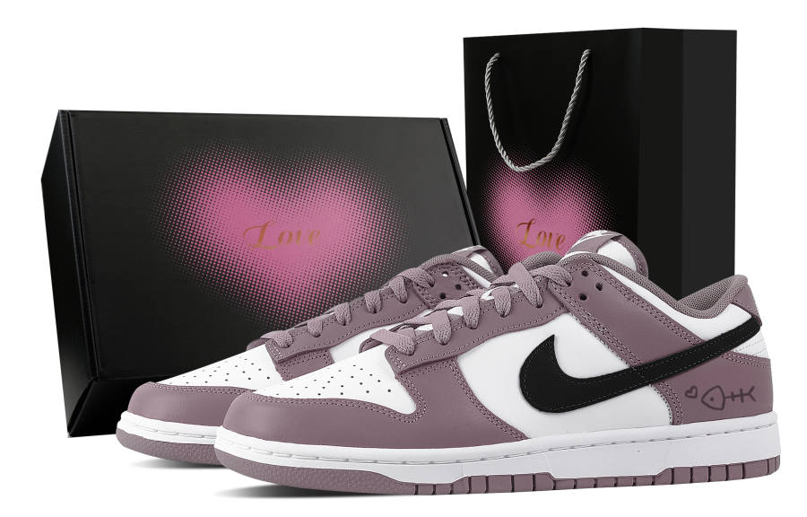 Nike Nike Dunk Purple Taro Fish Print, Heart Box Abrasion Resistant Low top Skateboard Shoes Unisex Purple