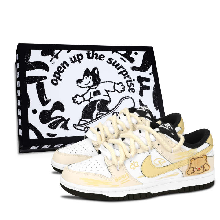 Nike Nike Dunk Black White, Soft Bear Low top Skateboard Shoes Unisex Light Yellow