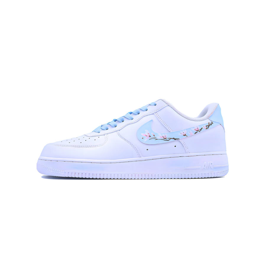 Nike Nike Air Force 1 Plum Blossom Slip Resistant Abrasion Resistant Low top Skateboard Shoes Unisex Blue White Pink