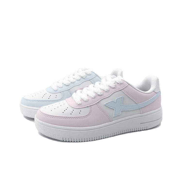 XTEP Air Force 1 Slip Resistant Abrasion Resistant Low top Skateboard Shoes Unisex Pink Blue Mismatched