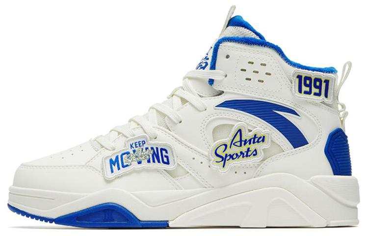Anta Slip Resistant Abrasion Resistant High top Skateboard Shoes Women's White Blue Fleece lined