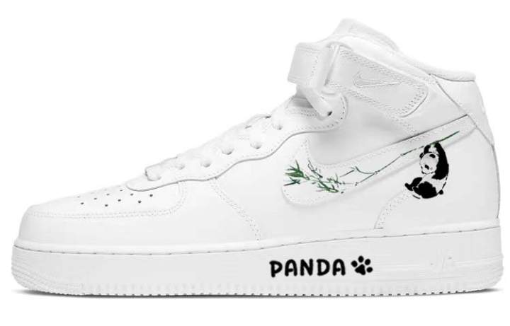 Nike Nike Air Force 1 Comfortable Panda, Panda Hugging Bamboo Slip Resistant Abrasion Resistant Mid top Skateboard Shoes