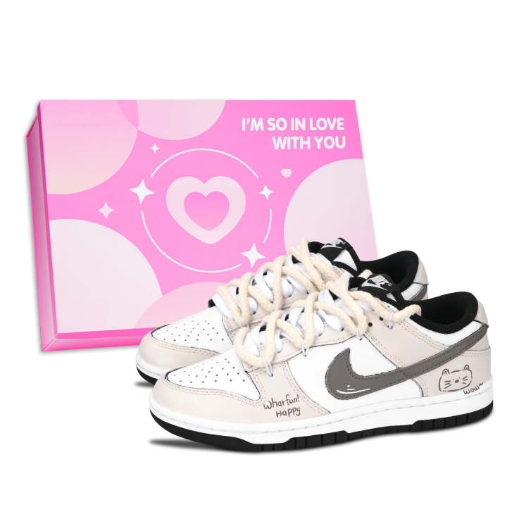 Nike Nike Dunk Black White, Happy Meowth Abrasion Resistant Abrasion Resistant Low top Skateboard Shoes Unisex Beige