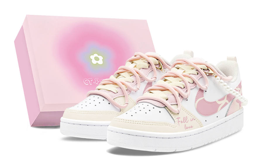 Nike Nike Court Borough Pink Butterfly Sweetheart, Couple's, Sweet Girl, Pearl Chain, Detachable Abrasion Resistant