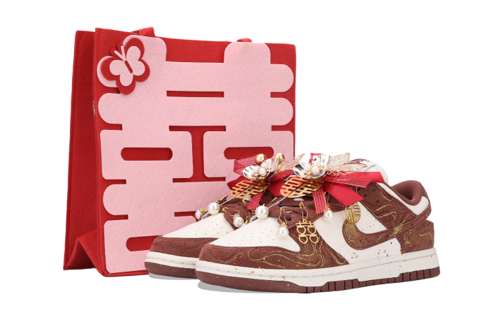 Nike Nike Dunk Golden Threads Of Connection Slip Resistant Low top Skateboard Shoes Unisex White Red