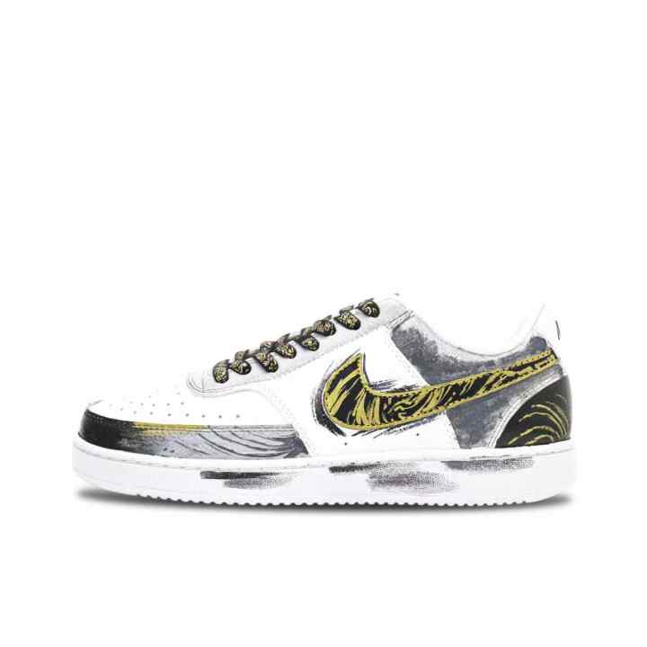 Nike Nike Court Vision 1 Dark Ink Gold Feather Leather Lightweight Breathable Low top Skateboard Shoes Unisex